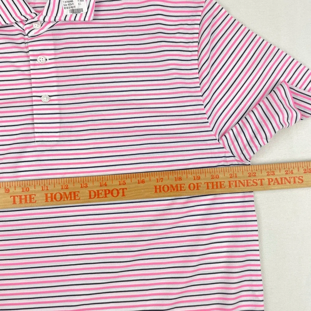 Ralph Lauren Pro Fit Men Polo Shirt Large Pink Navy Blue Striped Short Slv NWOT
